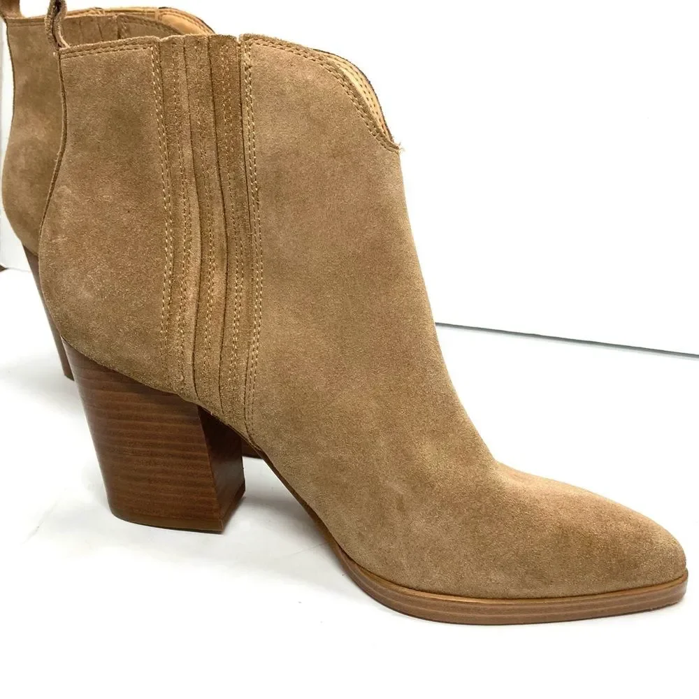 Marc Fisher Maree Suede Booties 9 Tan Ankle Western Block Heel Boots